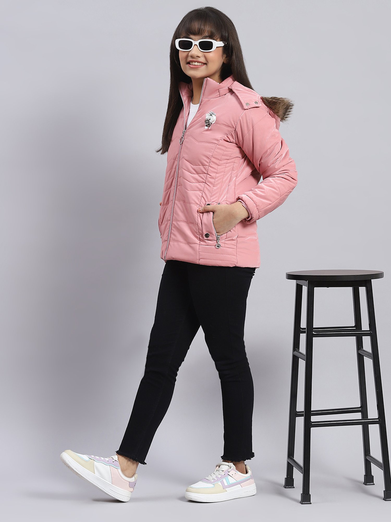 Elle Kids Black Self Pattern Jacket