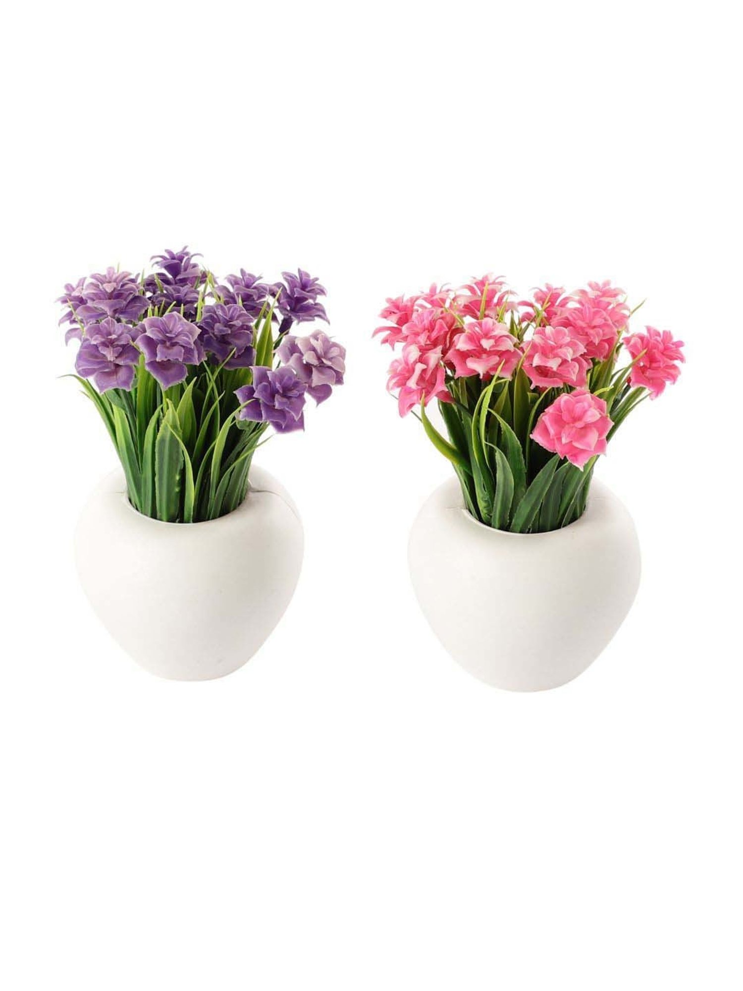 Foliyaj Multicolor Plastic Artificial Mini Plants With Roses - Set of 2