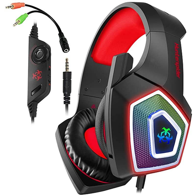 One Gaming Headset for PS4PCLED Light On Ear Headphone with Mic for MacLaptopNintendo Switch Games Wired Headset Red