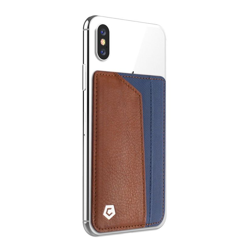 Cobble Pro [Genuine Leather] 3.96" x 2.54" Stick-On Leather Card Holder Adhesive Cash Wallet for iPhone Samsung Back of Phone, Brown/Blue