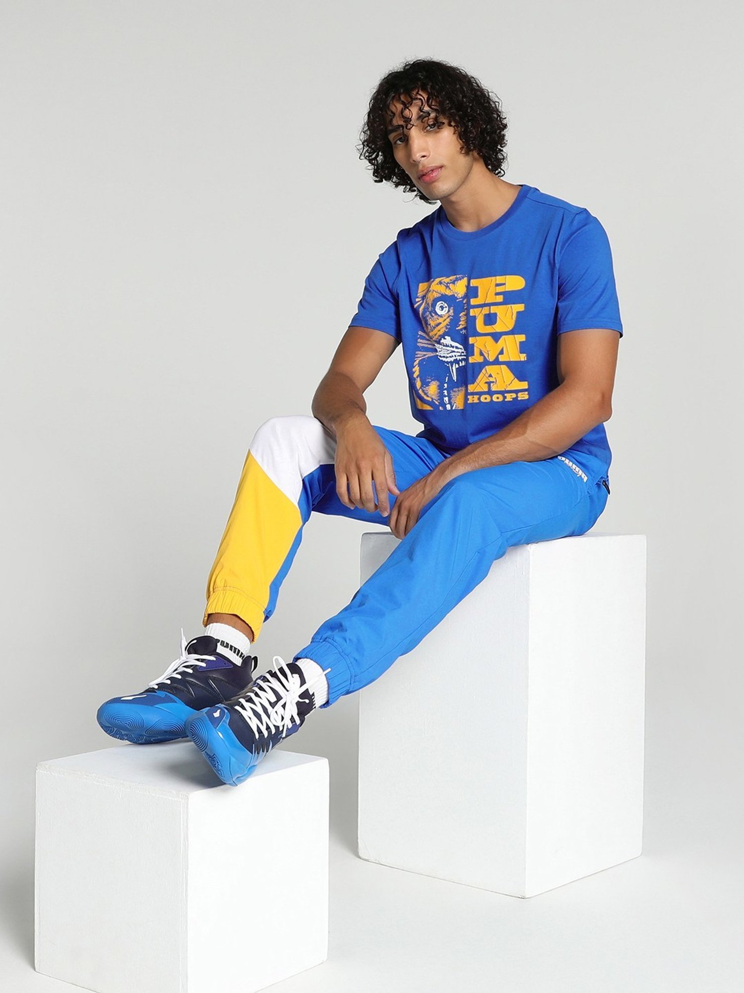 Puma THE BLUEPRINT SUPPORTING ACT Blue Cotton Regular Fit Printed Sports T-Shirt