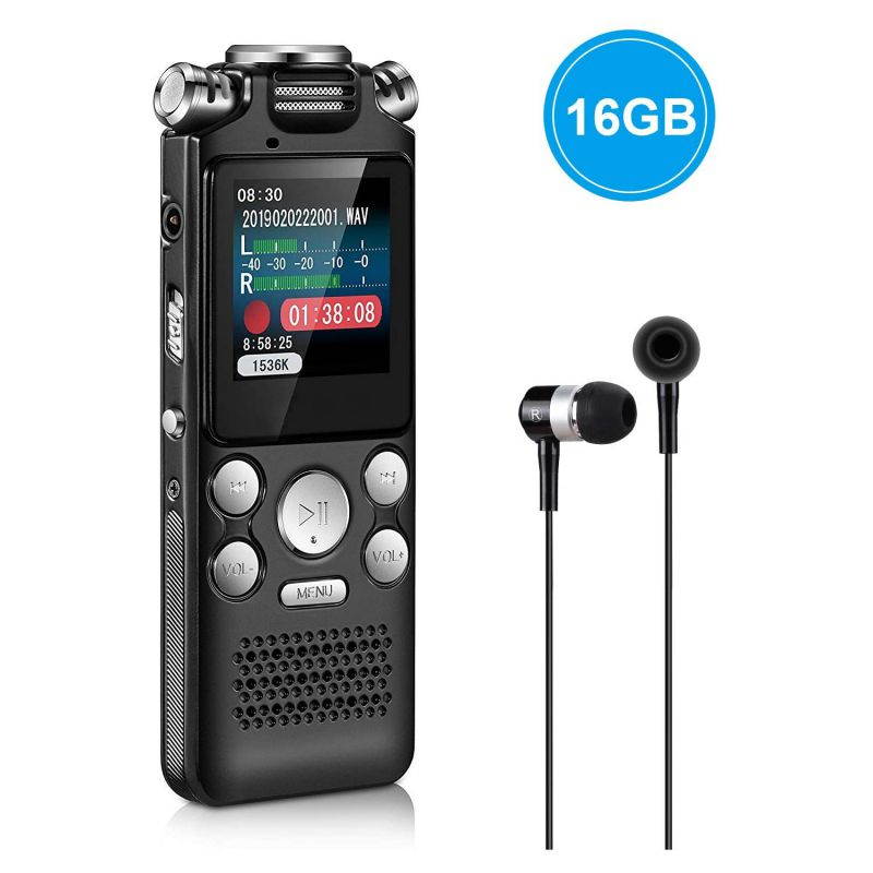 AUTENS Digital Voice Recorder 16GB with Variable Playback Speed, Sound Recorder, Ultra-Sensitive Microphones, MP3 Player, Noise Reduction Audio Recording for Lectures, Meetings, Interview