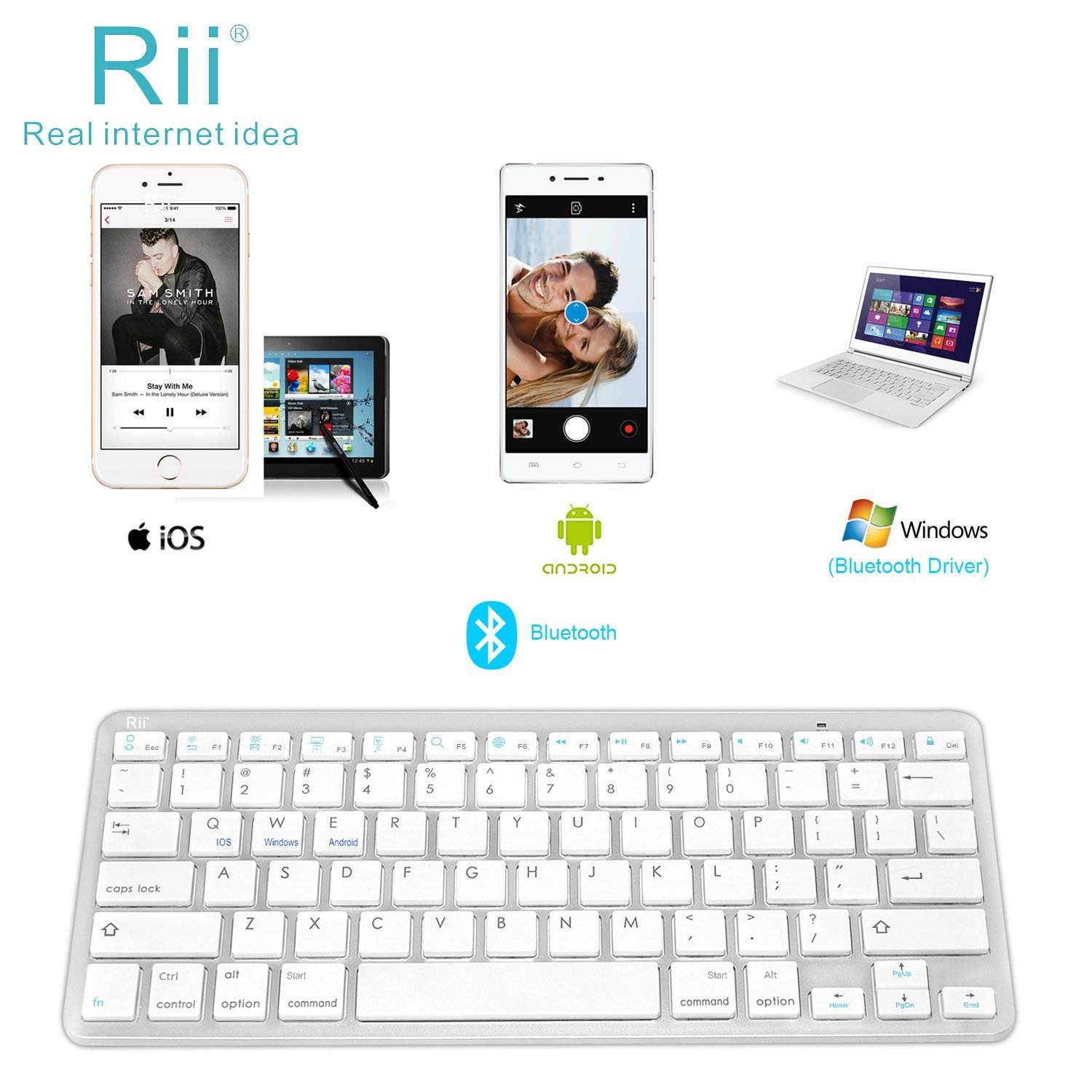 BT09 Ultra Slim Lightweight Mini Wireless Bluetooth Keyboard For iOS Android Windows Devices iPad Mini, iPhone MacBook, Tablets PC Samsung Galaxy Android Smart TV Box (White,US)