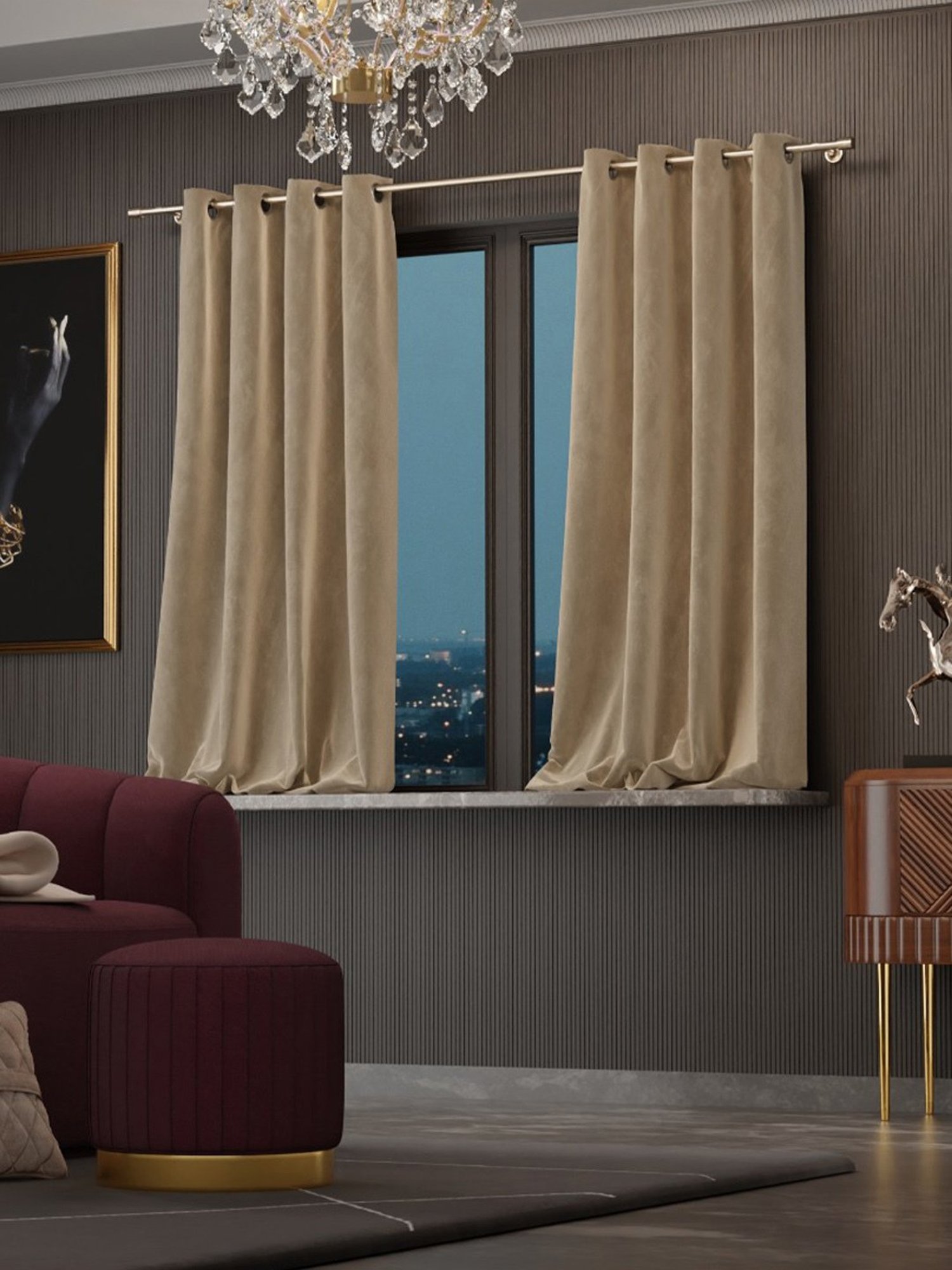 Stoa Paris Date Night Ivory Elegance Velvet Window Curtain (5 ft)