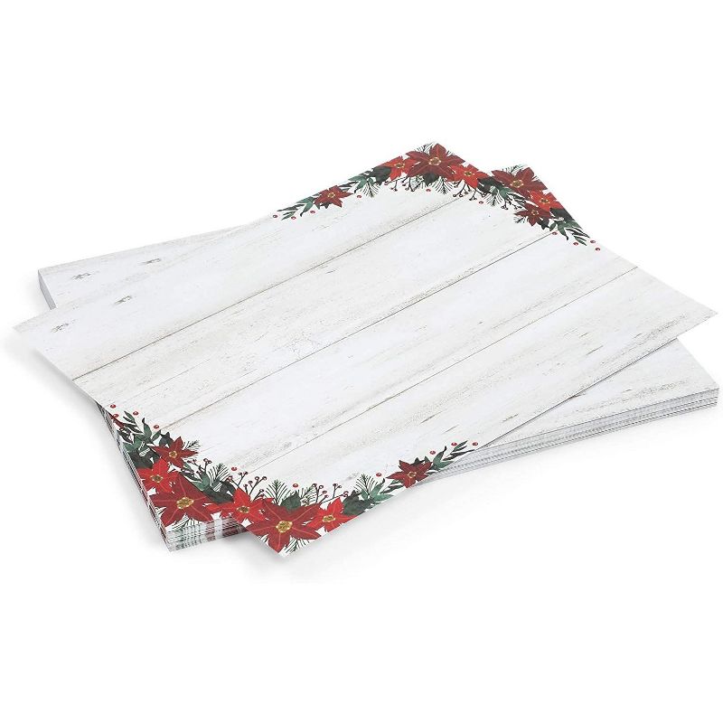 Pipilo Press 100-Pack Poinsettia Floral Christmas Stationery Printer Paper for Writing Letters (8.5 x 11 In)
