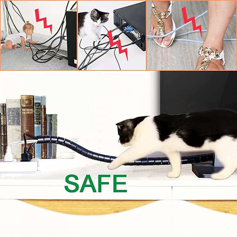 Black Cable Wire Organizer Cord Sleeve Management Cord Hider for Computer TV Desk  5 Feet EZ Cable Sleeve Bundler Flexible Expandable Home Office Management Wire Concealer with Clip Tool