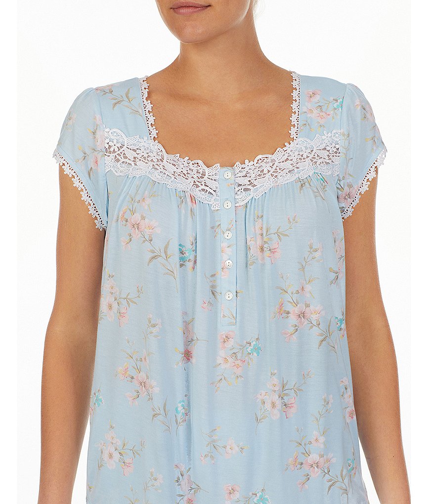 Eileen West Floral Print Jersey Knit Capri Scoop Neck Cap Sleeve Coordinating Pajama Set