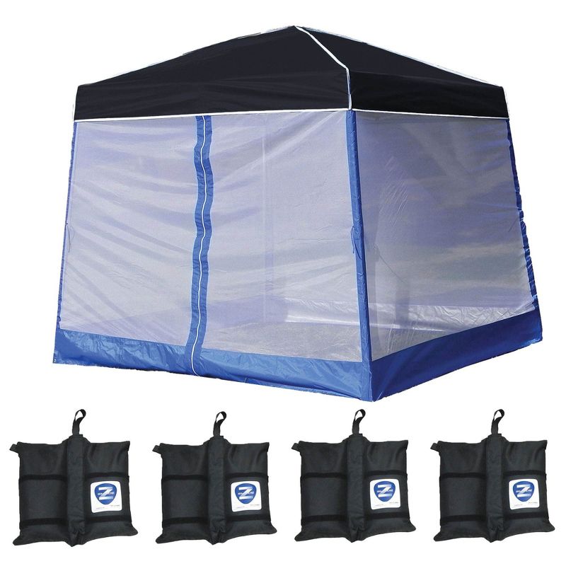 Z-Shade 10' x 10' Angled Leg Instant Black Canopy Shelter with Screen & Weights