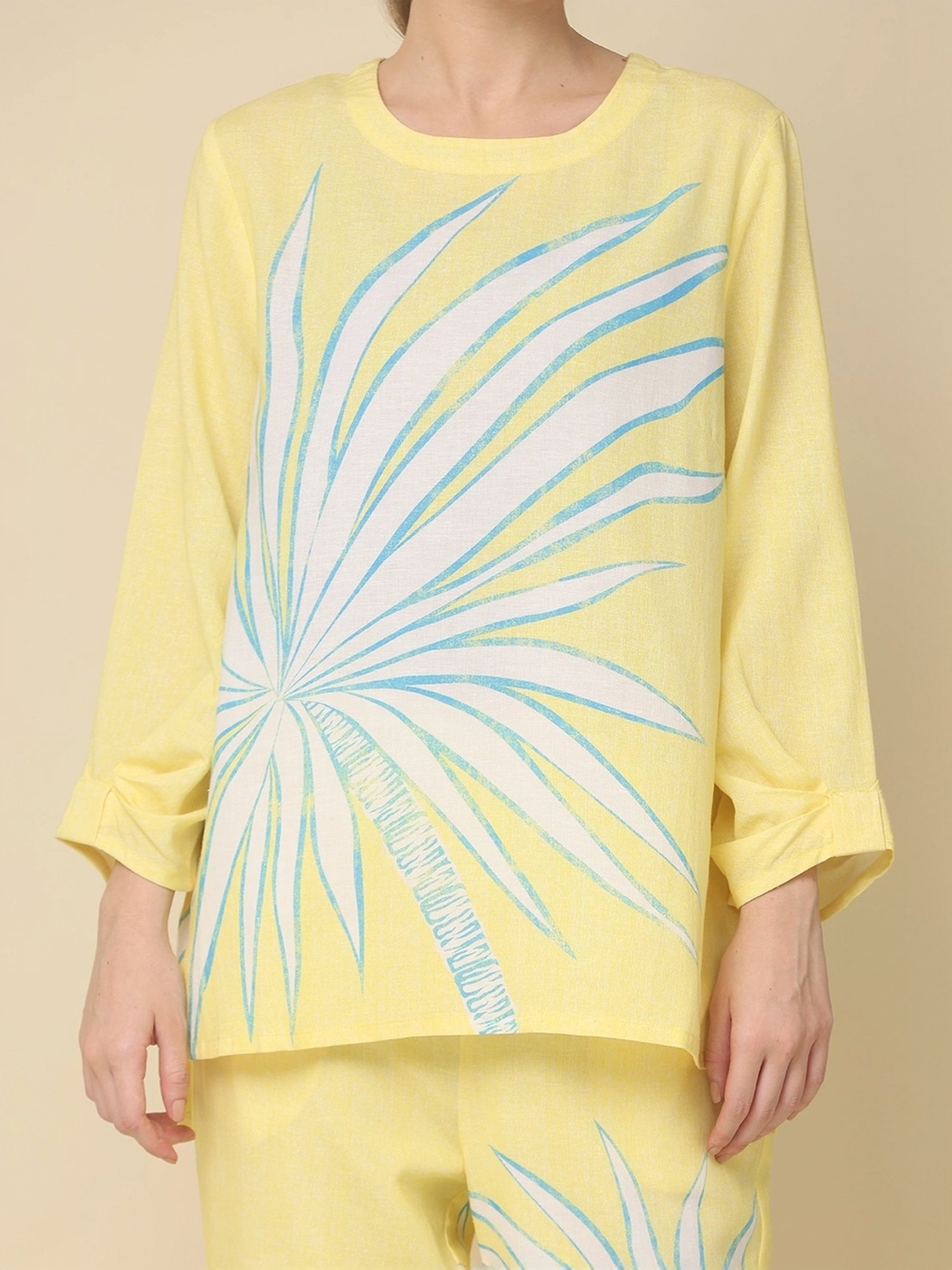 Zolo Label Yellow Cotton Printed Top Pant Set