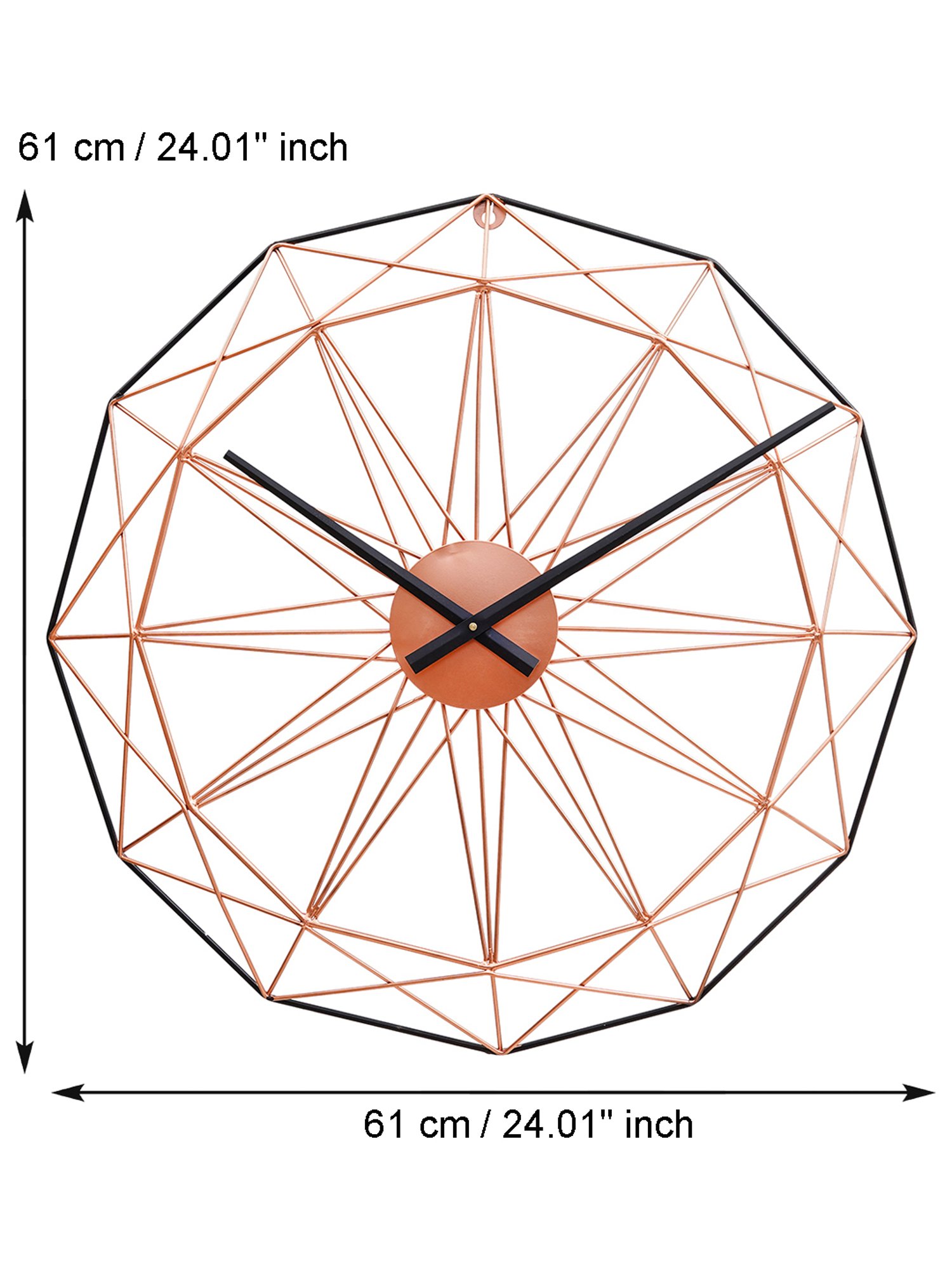 CHRONIKLE Classic Round Black & Copper Rose Gold Iron Wall Clock