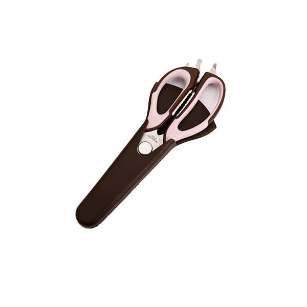 Multi-function Food Scissor Cutting Chicken Fish Food Knife Kitchen Barbecue Refrigerator Scissor-Brown+Pink