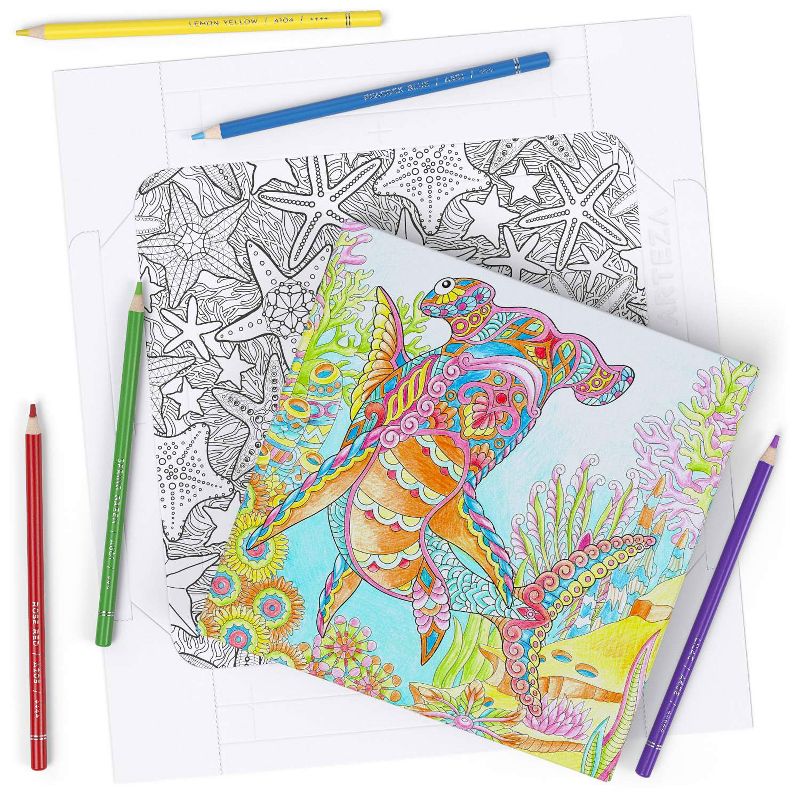 Arteza Premium Expert Ocean Coloring Set - 30 DIY Frame Sheets, 72 Colored Pencils, Set for Adults Kids Artists (ARTZ-3868)