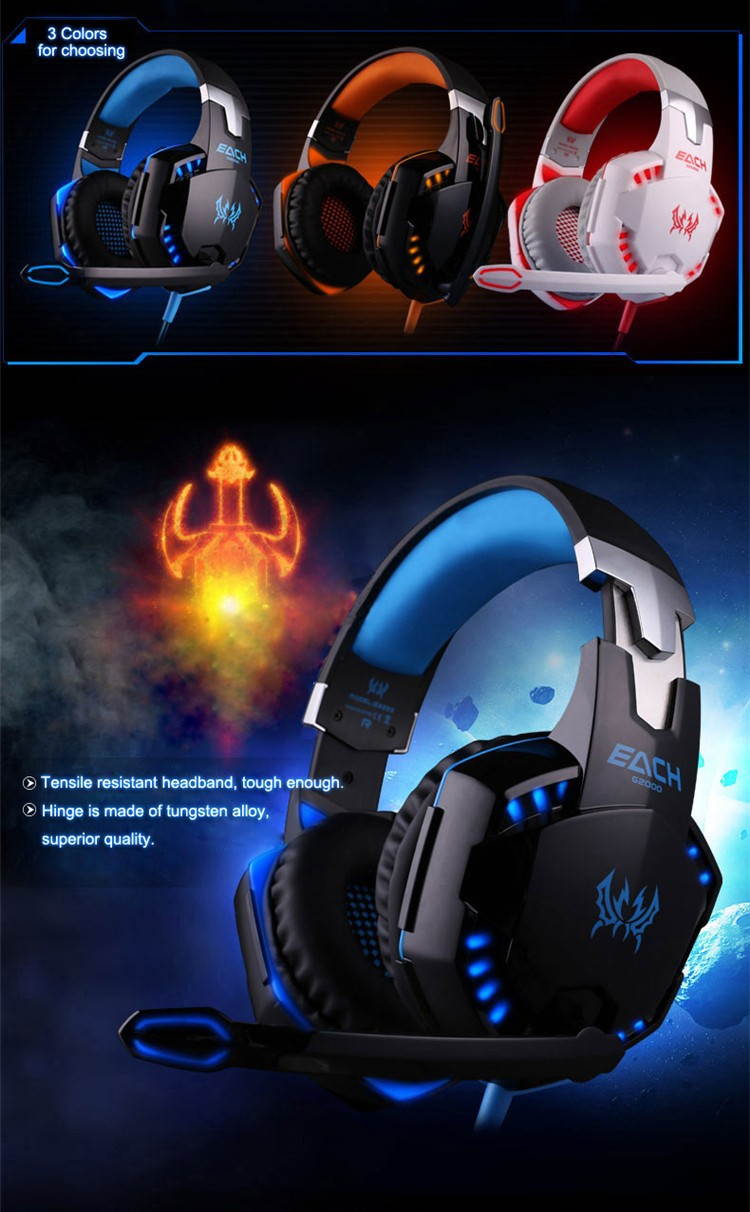 EACH G2000 Deep Bass Headphone Stereo Surrounded Over-Ear Gaming Headset Headband Earphone with Light for PC LOL Game