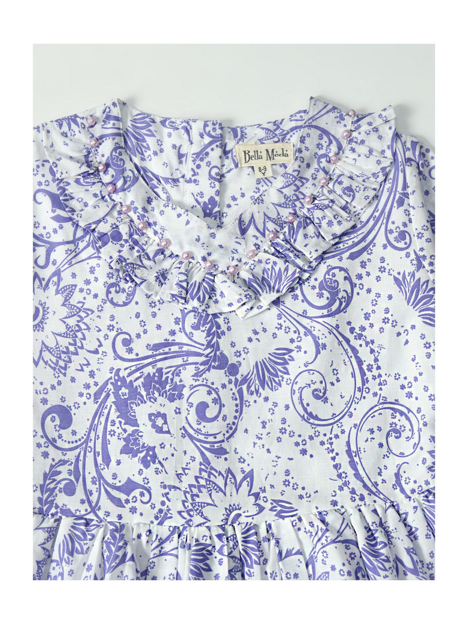 Bella Moda Kids White Printed Full Sleeves Fit & Flare Dress