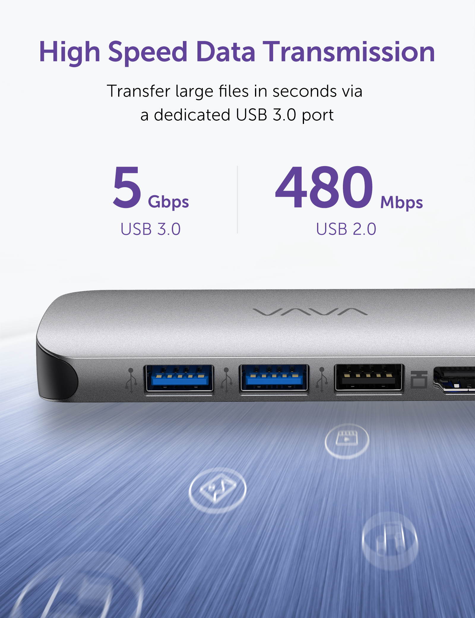 VAVA 9-in1 USB-C Hub with 4K HDMI Adapter 100W PD Charging USB 3.0 SD 3.0 / TF 3.0 Card Reader 1000Mbps Ethernet Port for MacBook Air / Pro USB-C Laptop Smartphone Tablets 3.5mm Audio Port