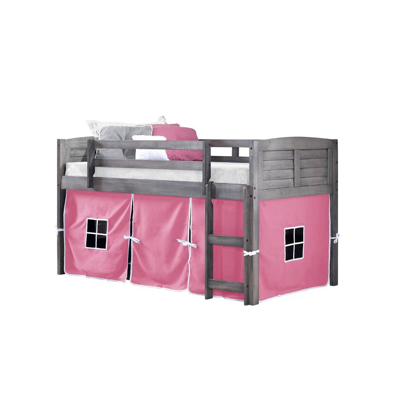 Louver Low Loft with Tent Kit Antique Gray/Pink - Donco Kids