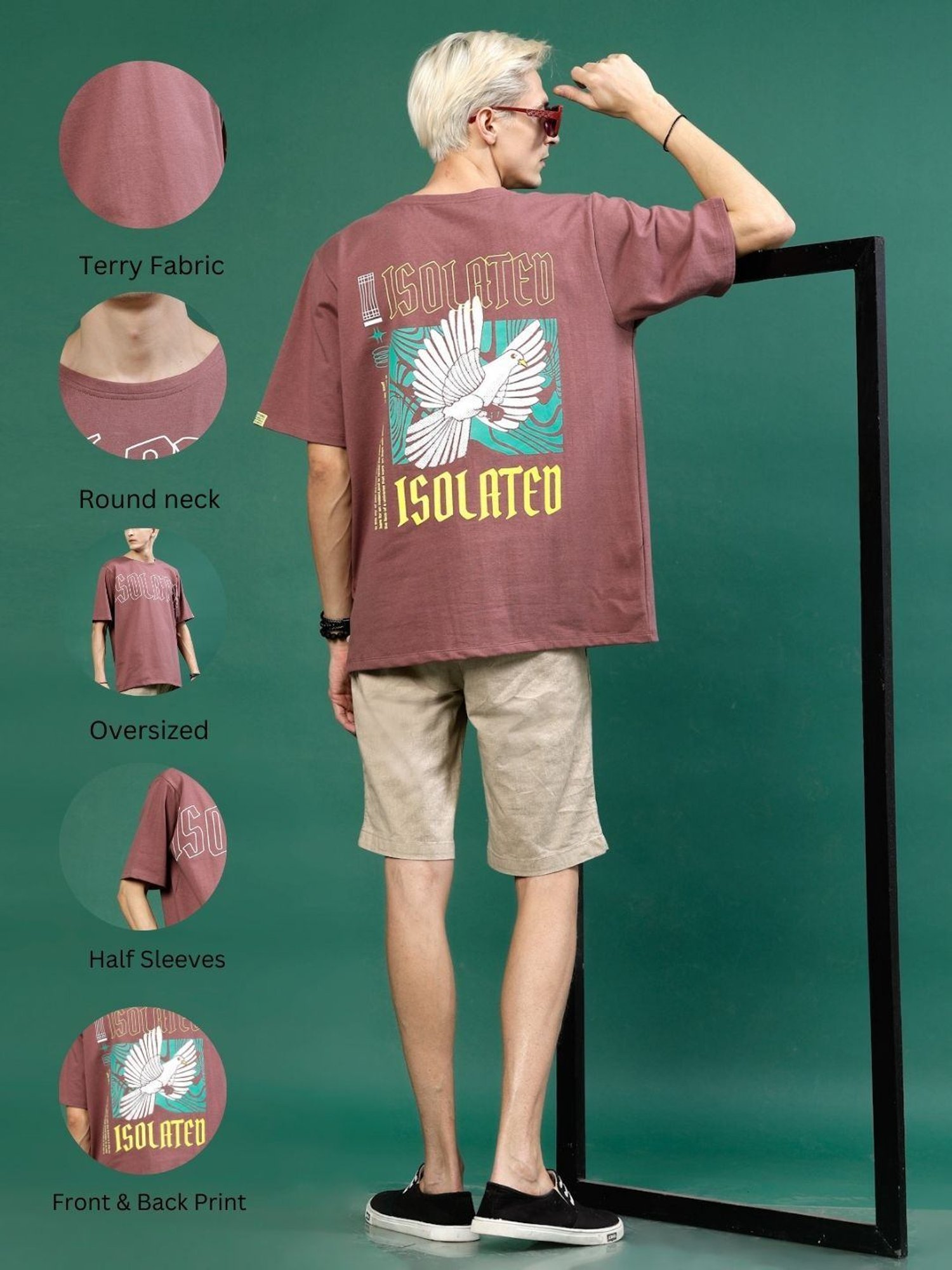 Rigo Mauve Cotton Loose Fit Printed T-Shirt