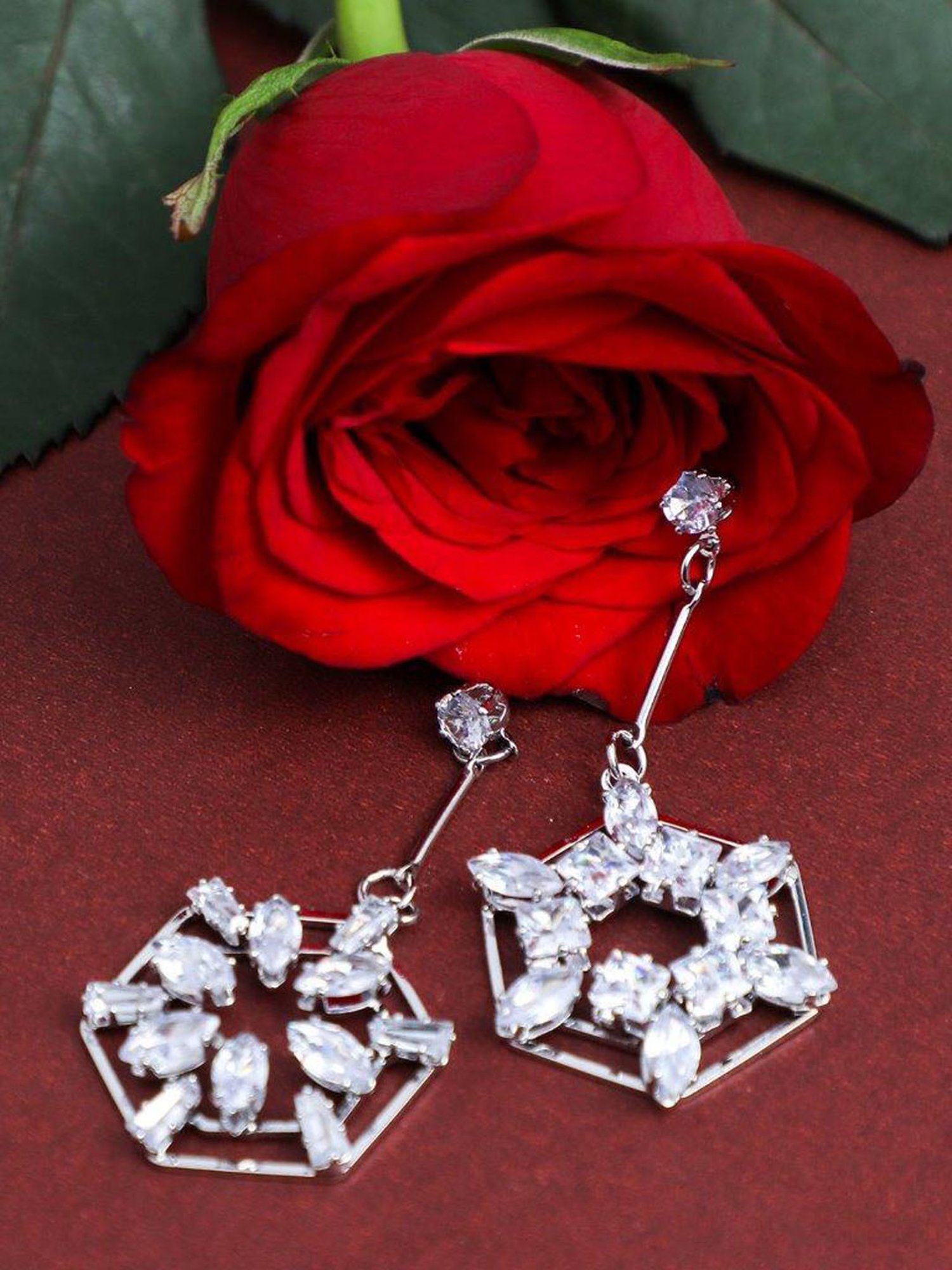 VOJ Silver Plated Stone Studded Circluar Earrings for Women