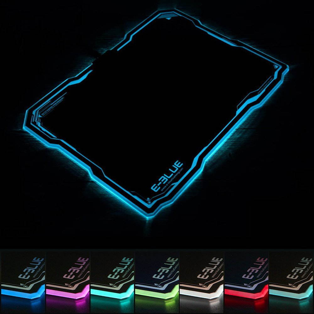E-3LUE flashy LED Lighting Hard Gaming Mouse Pad mat,multi-colored Backlight effect with autonomous on/off,365 x 265 x 5 mm ( 14.4"x10.5"x0.2" )