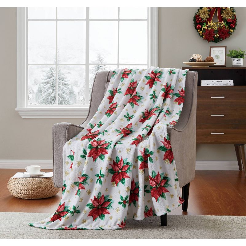 50"x60" Pointsetta Fun Printed Throw Blanket Red - VCNY