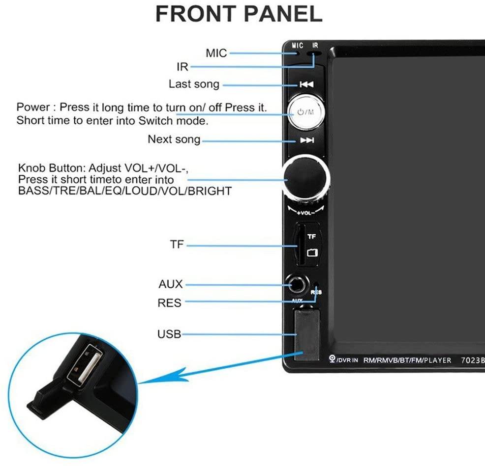 Podofo Double Din Car Stereo Audio Radio, 7" Touchscreen Digital LCD Monitor, Bluetooth Handsfree, Mirror Link, MP3/USB/SD/FM, with Backup Camera & Wireless Remote Control & Steering Wheel Control