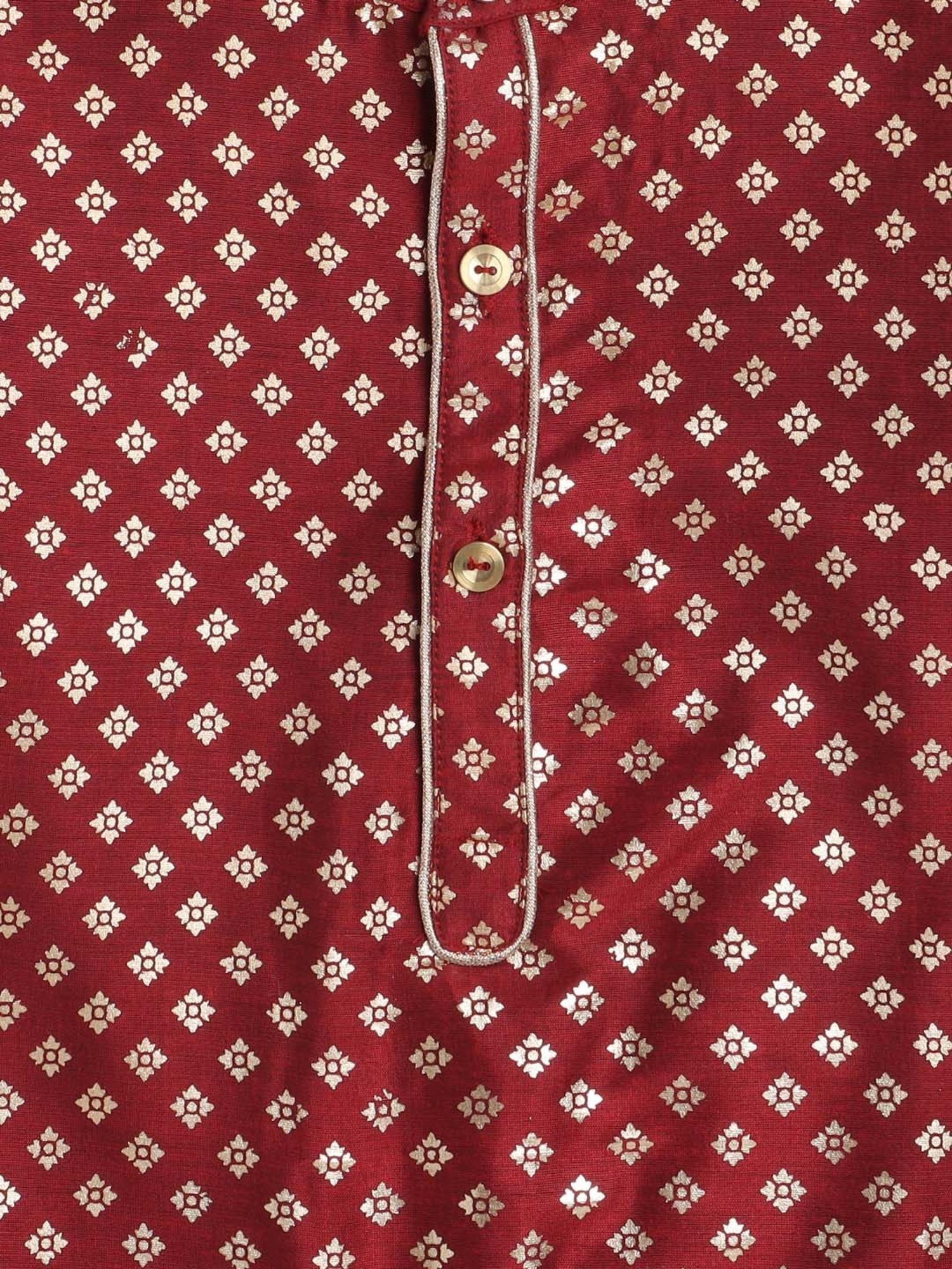 The Magic Wand Kids Maroon & White Cotton Printed Full Sleeves Kurta Set