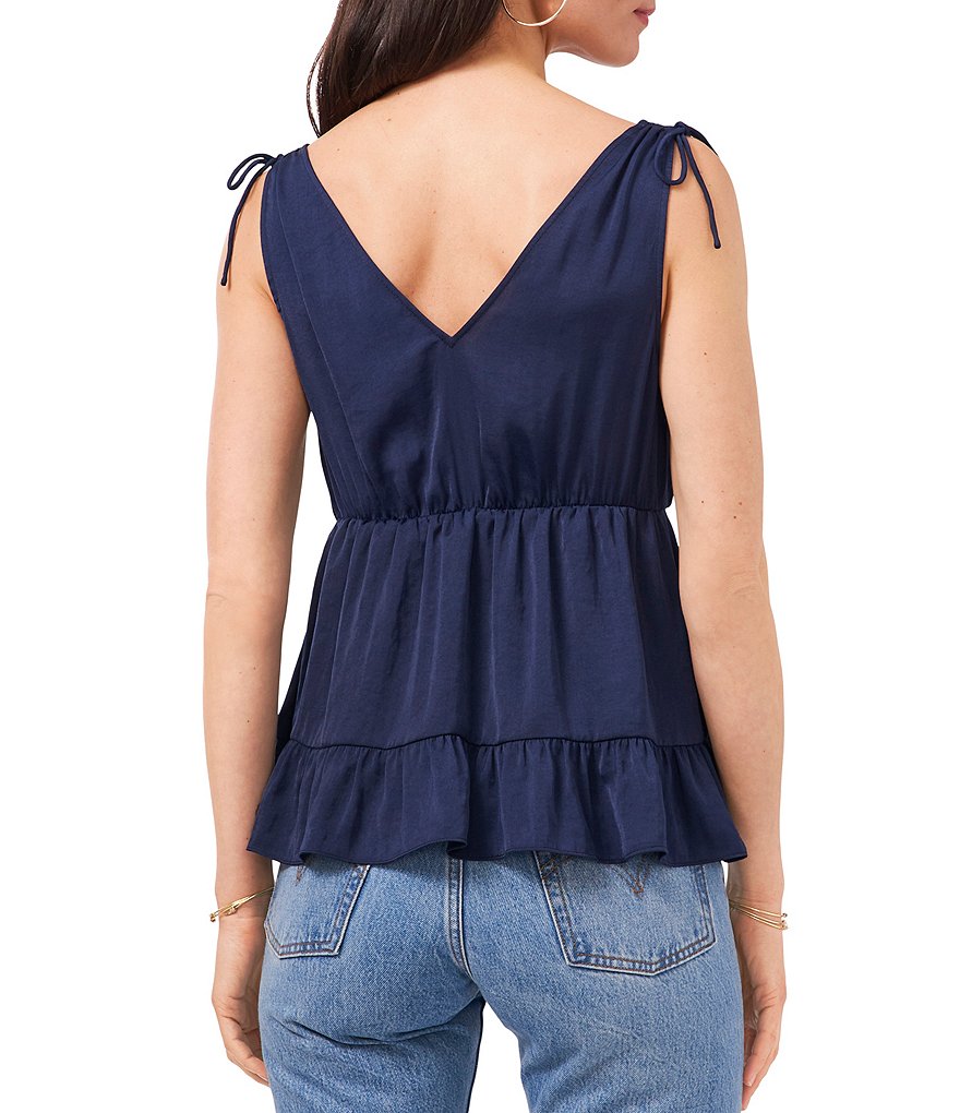1. STATE Sleeveless Tie Shoulder Peplum Top