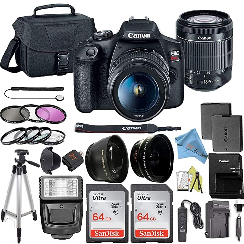 EOS Rebel T7 DSLR Camera Bundle with 18-55mm Lens + 2pc SanDisk 64GB Memory Cards + Accessory Kit