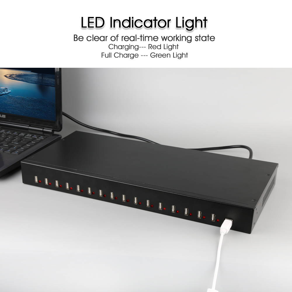 Sipolar Aluminum A-165 industrial 16 Port USB 2.0 data syncs and charger Hub per port 2.1A charging station Built-in 200w 5V 40A Power Adapter for Mobile Phone iphone ipad tablets mac pc laptop