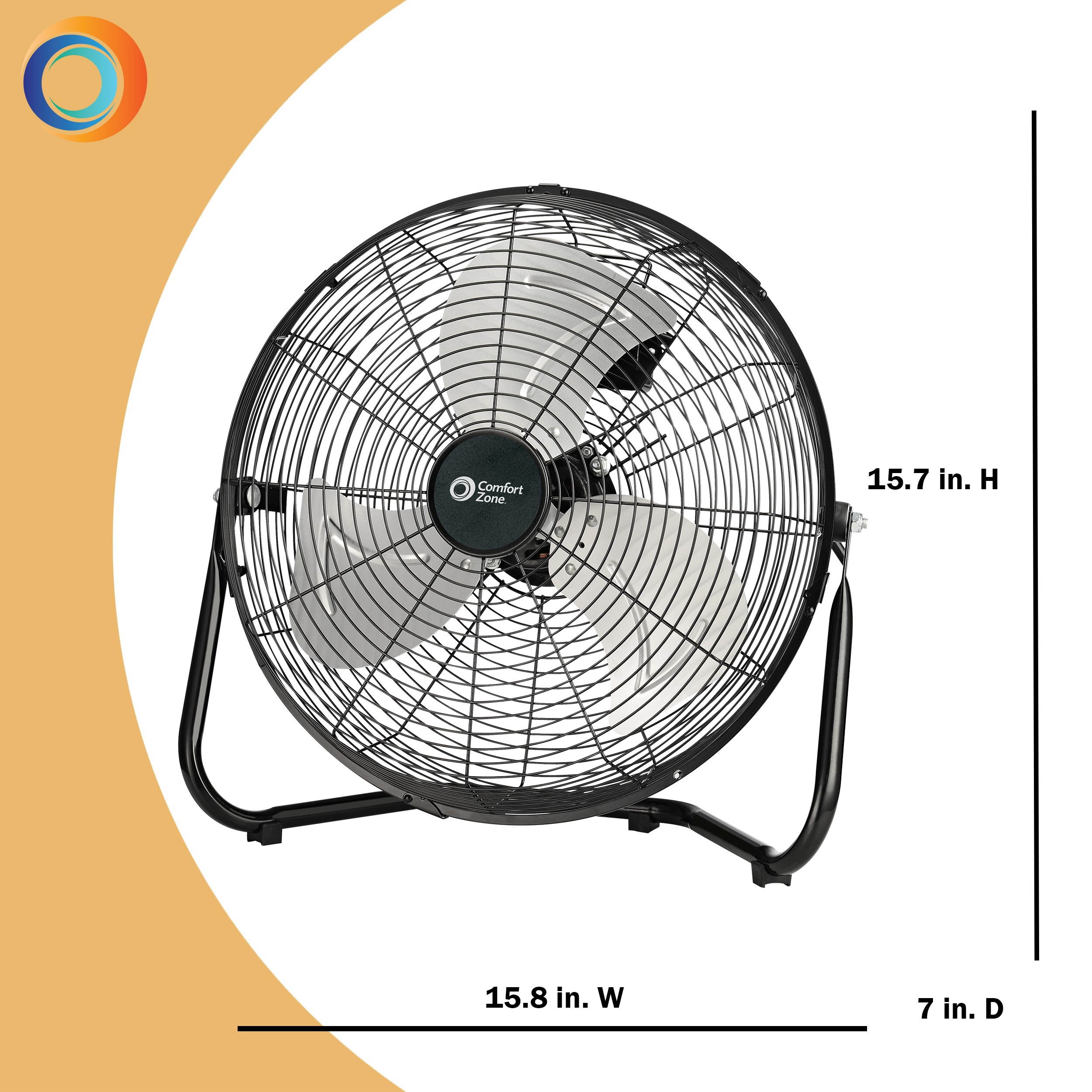 Comfort Zone CZHV12B 12-inch High-Velocity 3-Speed Floor Fan with 180-Degree Tilt