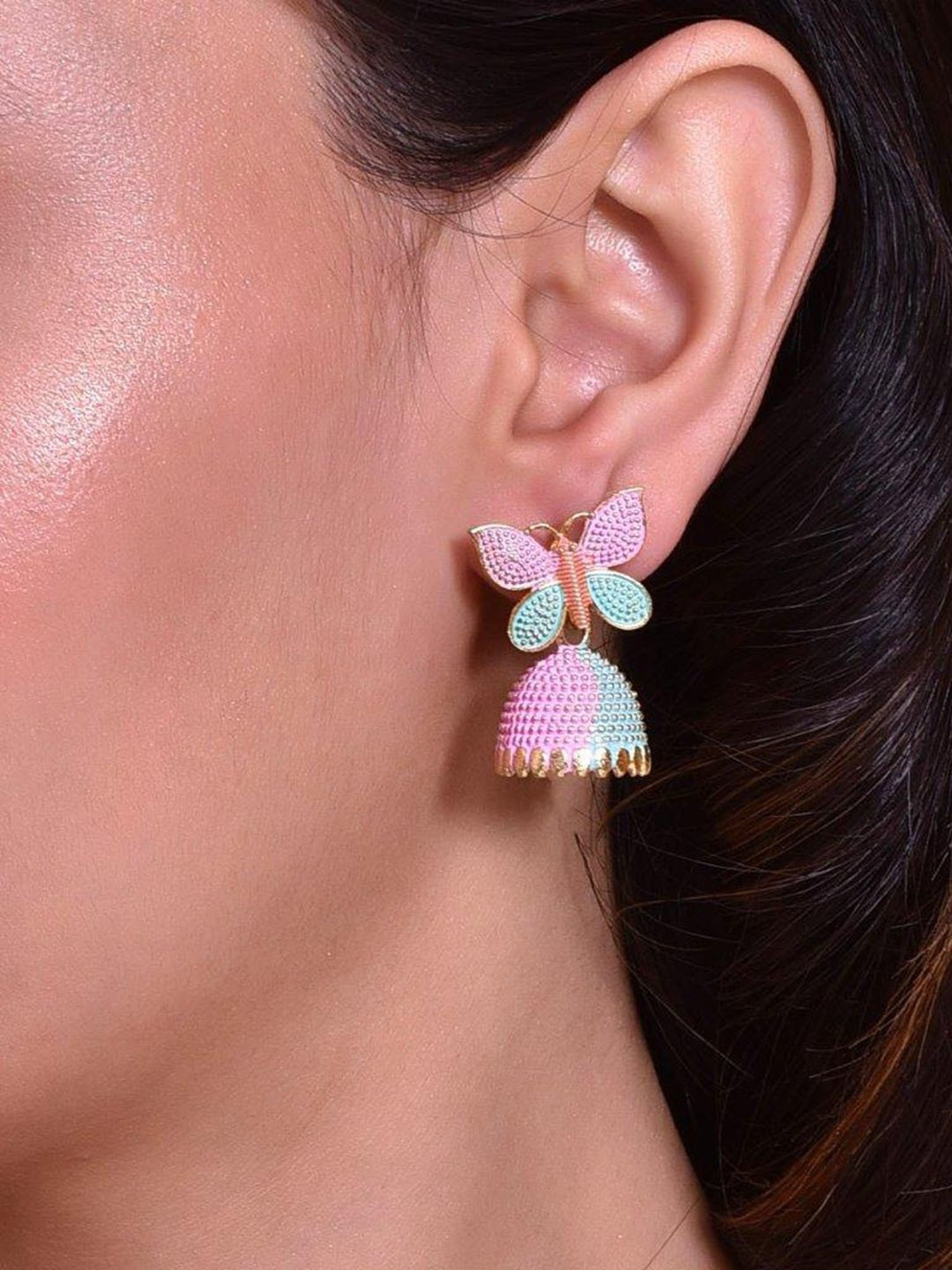 VOJ Multi Color Butterfly Contemporary Jhumka Earrings for Women