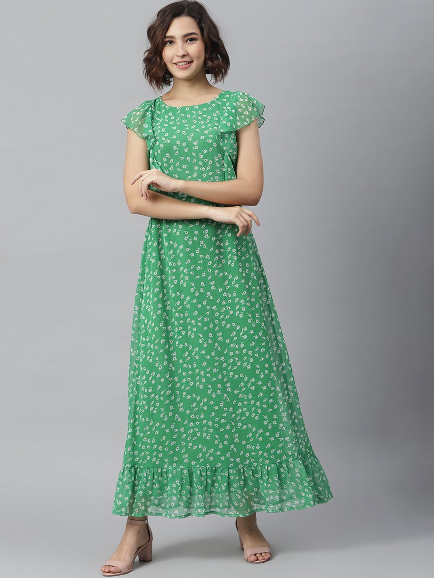 StyleStone Green Floral Print Maxi Dress