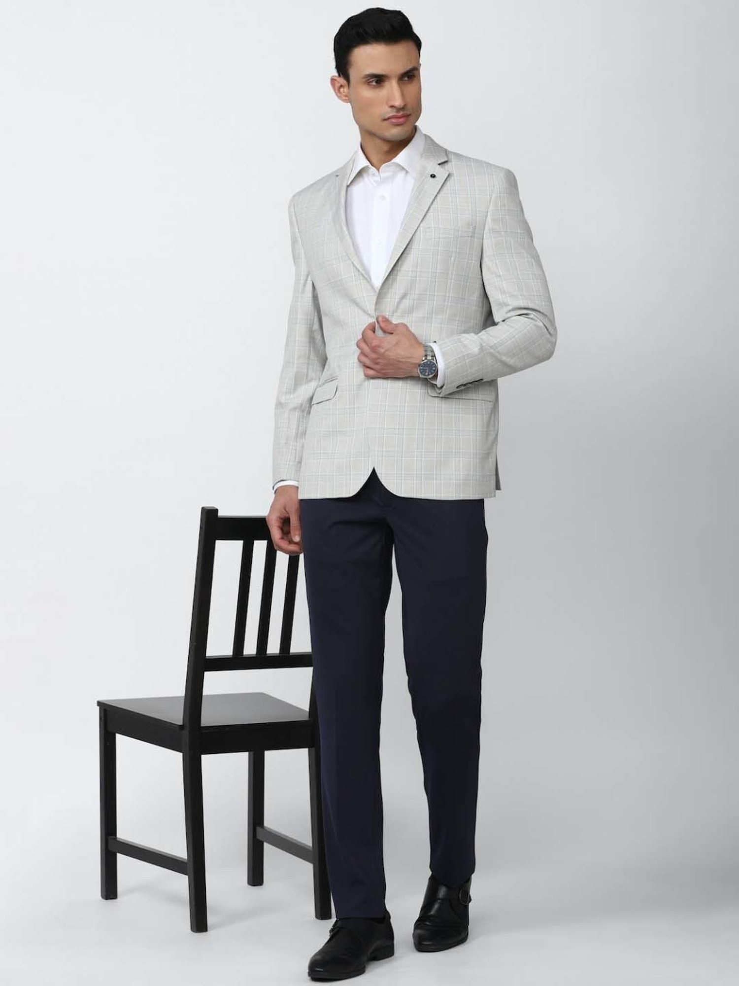 Van Heusen Grey Slim Fit Checks Blazer