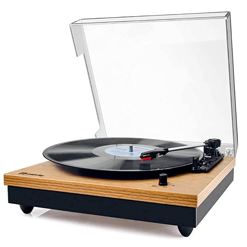 Record Player,  Vintage Turntable 3-Speed Bluetooth Record Player with Speaker, Portable LP Vinyl Player, RCA Jack, Natural Wood