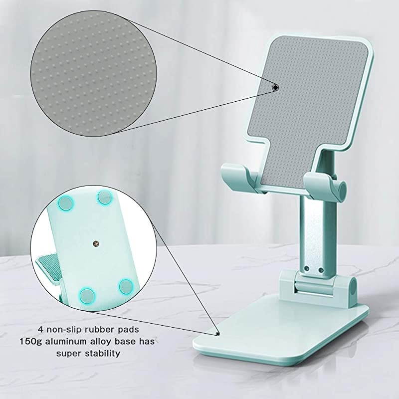 Cell Phone Stand, Adjustable Cell Phone Stand,  Foldable Portable Desktop Stand, Phone Holder Stand for Desk Sturdy Aluminum Metal Stand for Phone/iPad/Kindle/Tablet/Switch (Green)