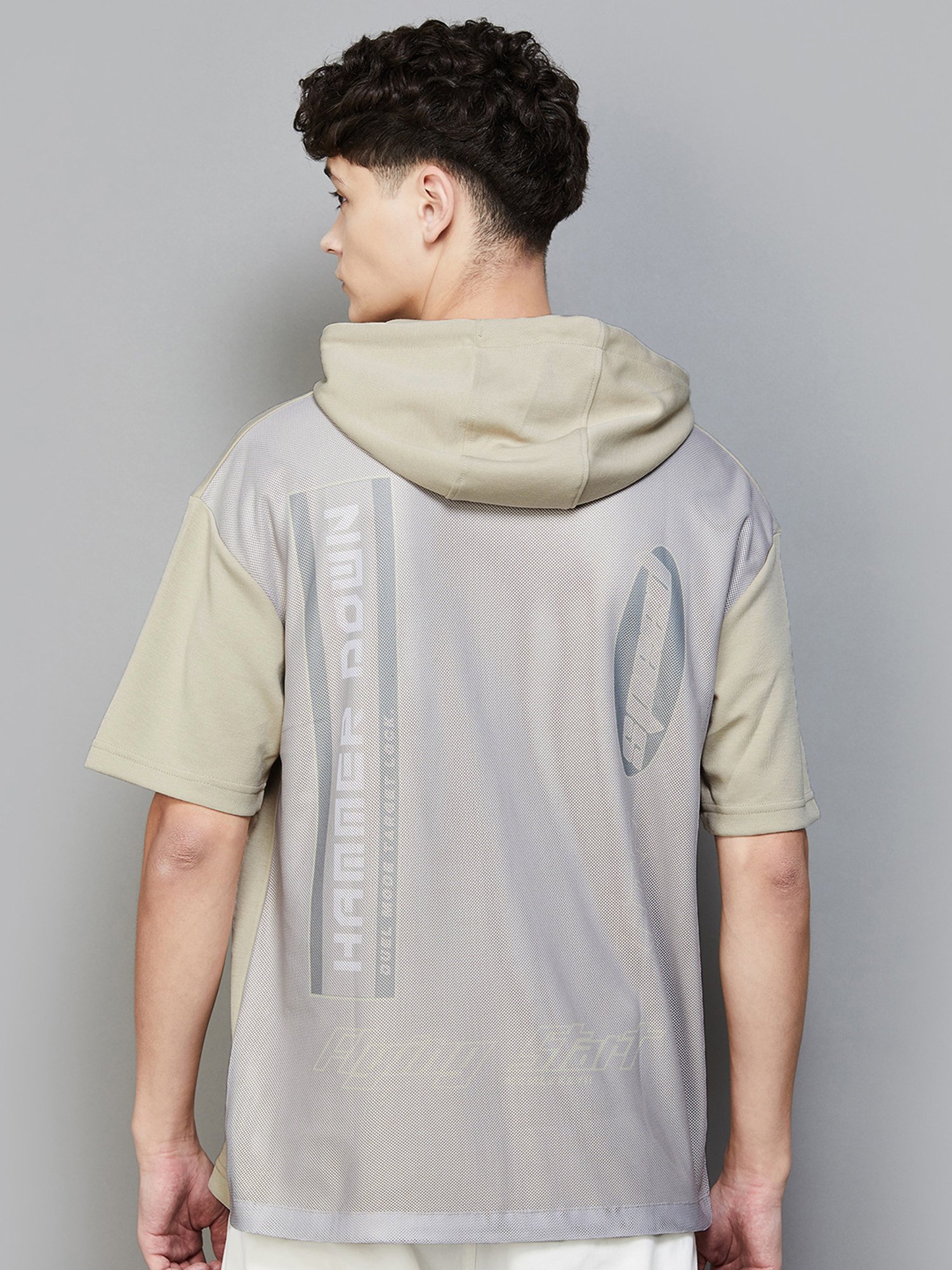 BOSSINI Beige Regular Fit Printed Hooded T-Shirt