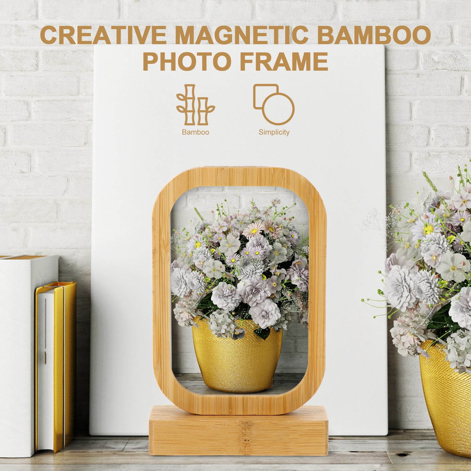 1 Pc Magnetic Photo Frame Photo Holder Practical Desktop Ornament (Bamboo)