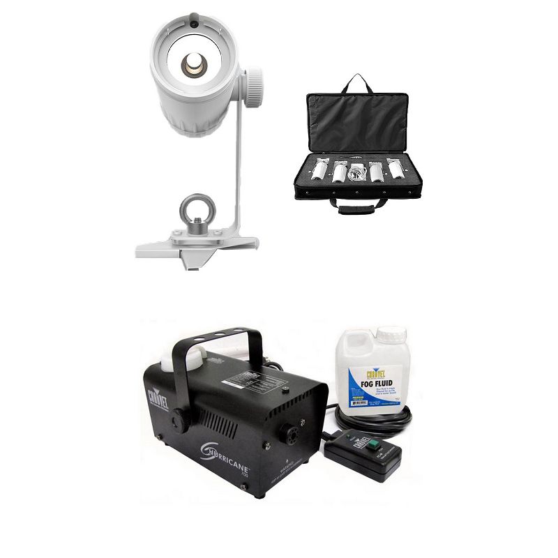 Chauvet DJ EZ Pin 4 Pack LED Spot Stage Lighting + Hurricane Pro Fog Machine