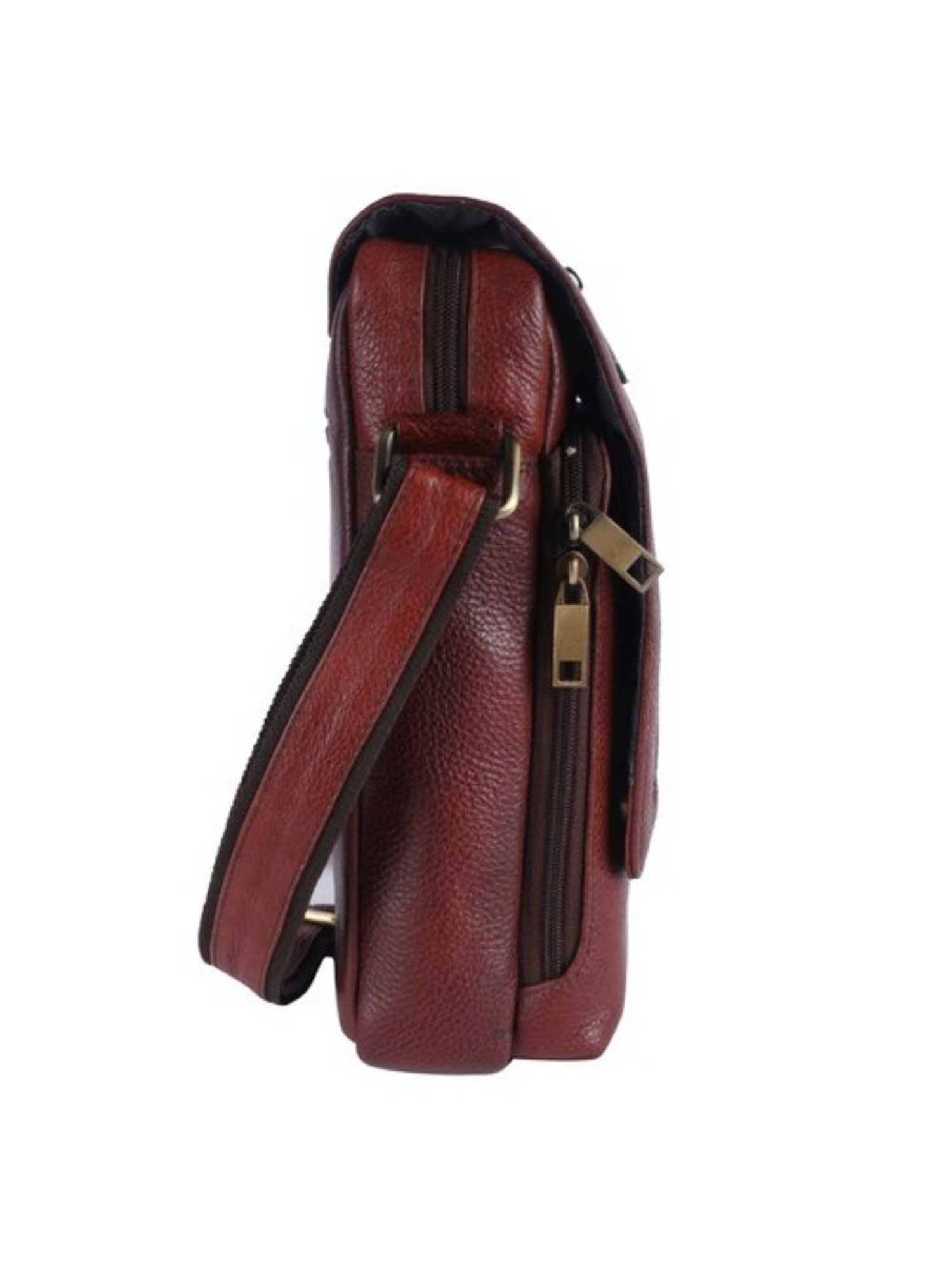 HiLEDER Brown Textured Medium Leather 11 inch Cross Body Bag