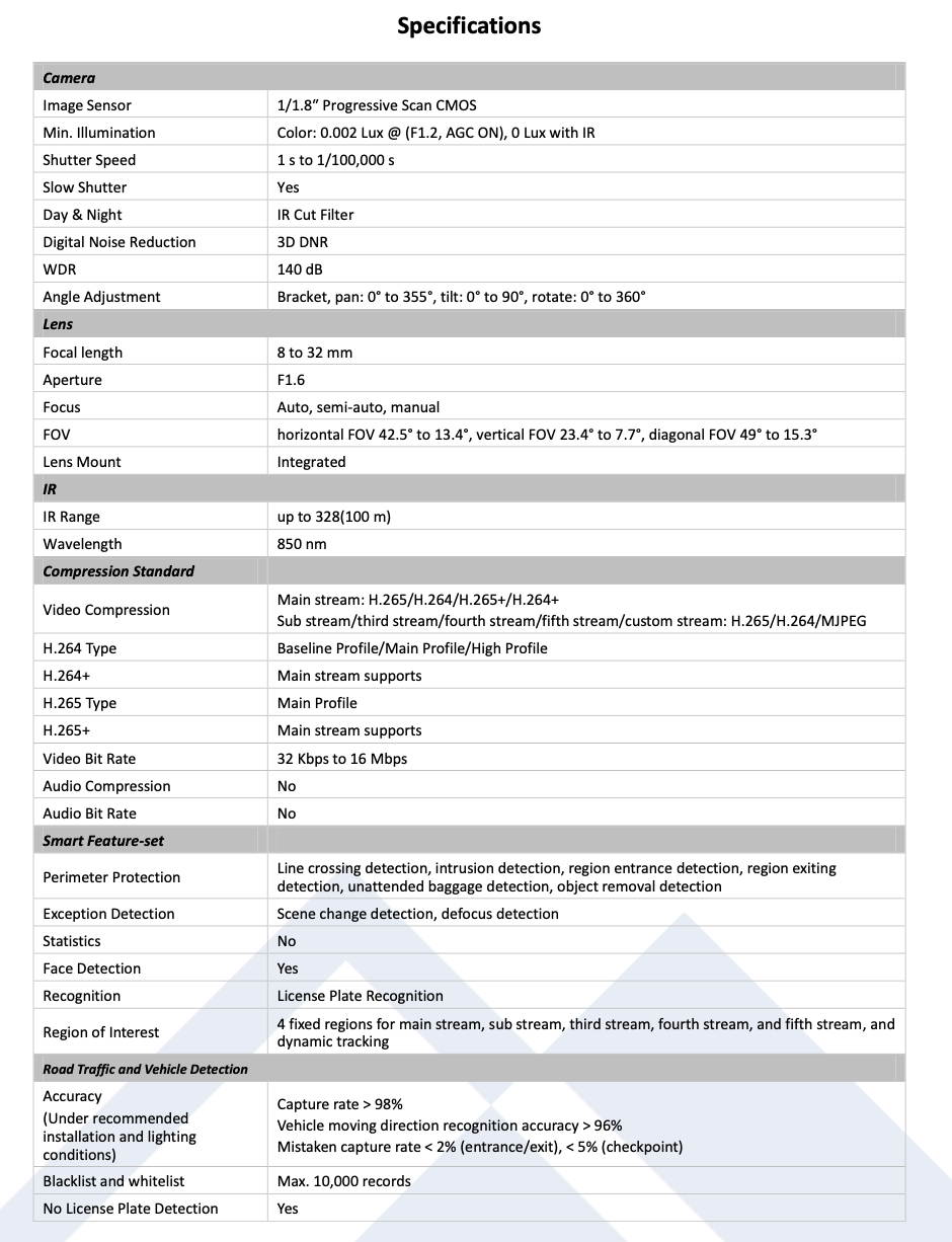 LTS CMIP7923WLPR-32R HD IP 2MP 8-32mm WDR Capture License Plate Recognition Camera