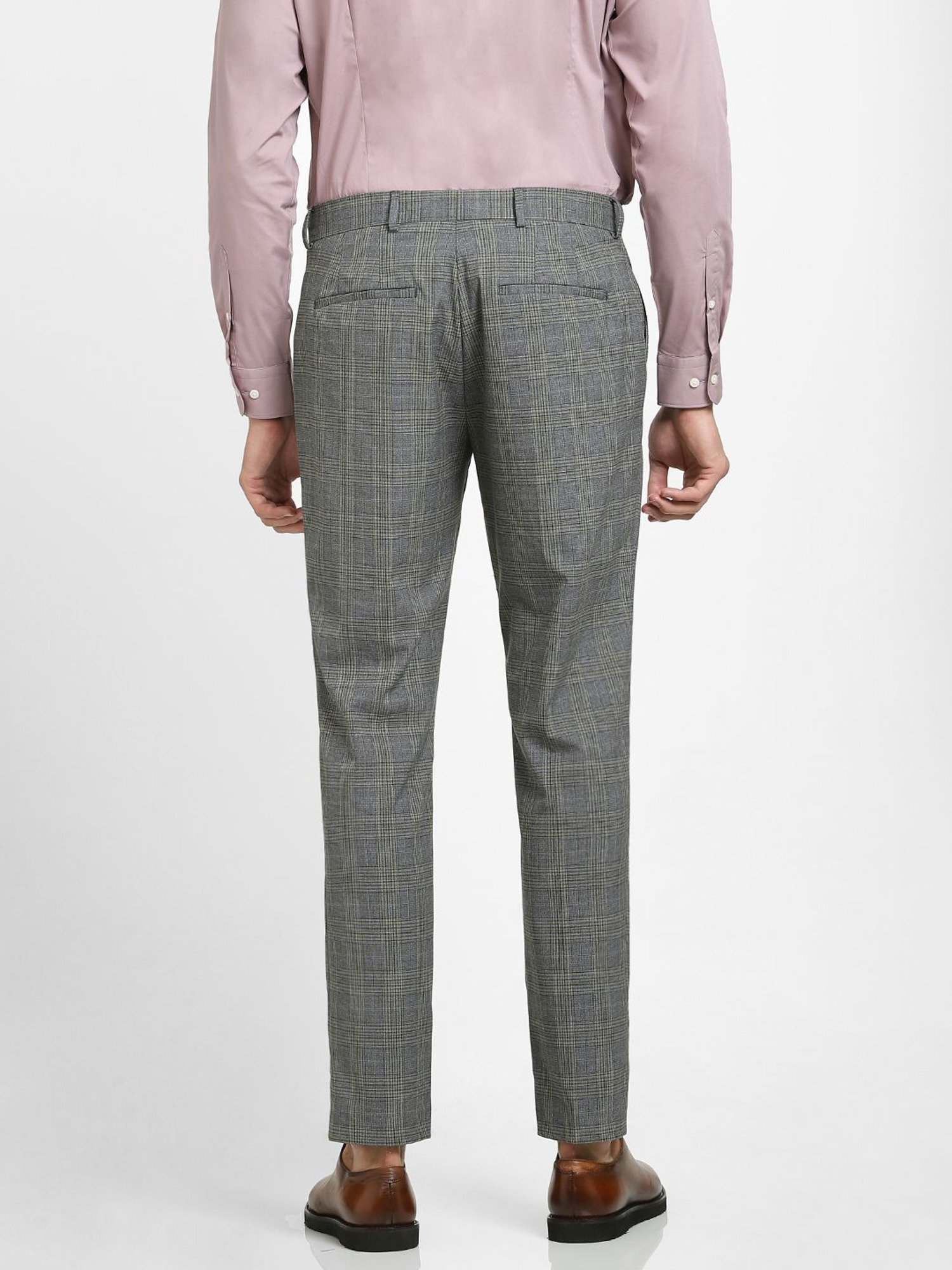 SELECTED HOMME Grey Slim Fit Checks Trousers