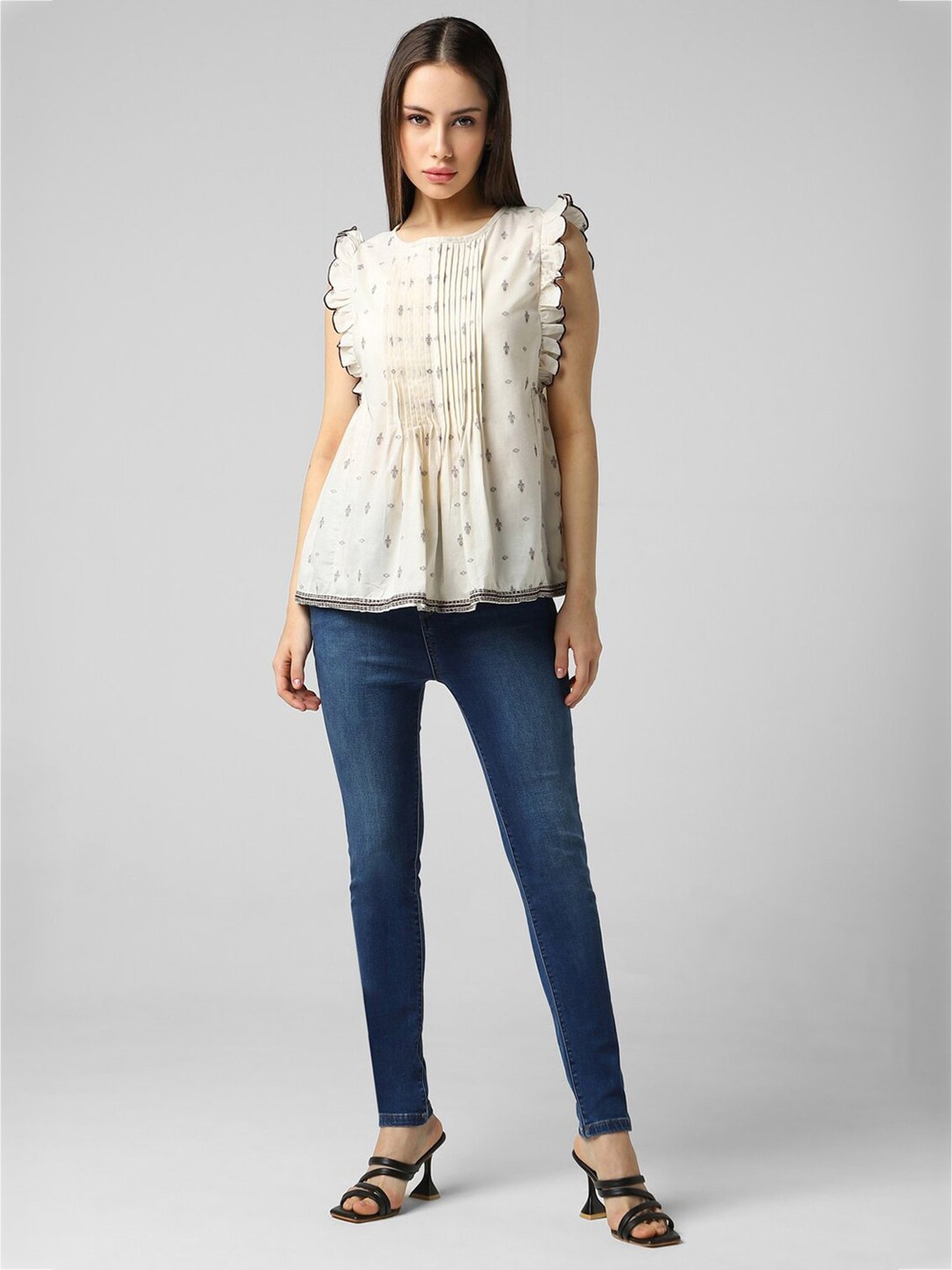 Van Heusen Beige Cotton Printed Top