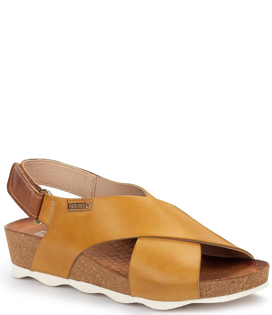Pikolinos Mahon W9E Leather Crossband Wedge Sandals