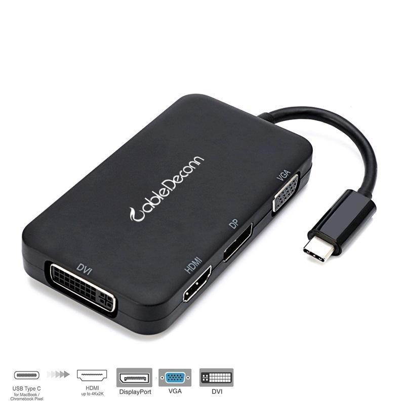 4-in-1 USB-C 3.1 Type C To HDMI DP DVI 4K VGA Multiport Cable Adapter Converter