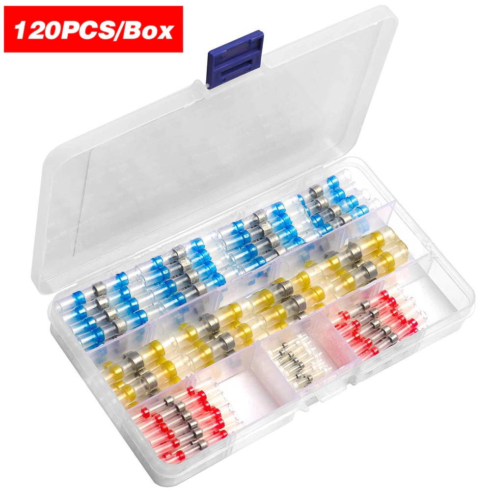 120PCS/Box Heat Shrink Tube Waterproof Assorted Solder Seal Sleeve Wire Connectors Shrinkage Tubing Butt Terminal Connector
