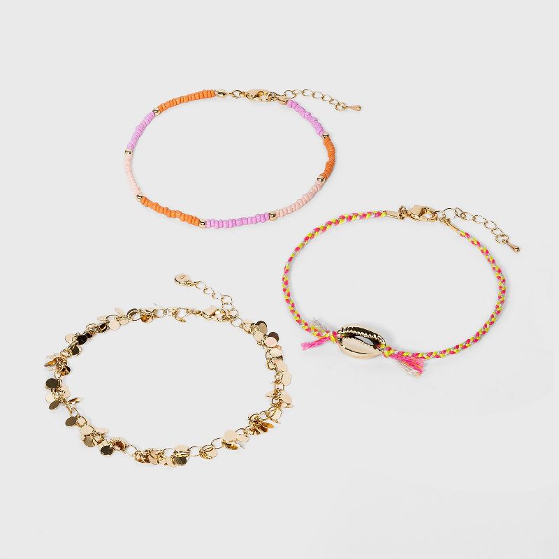 Shiny Gold Cord and Beads Multipack Anklet - Wild Fable™