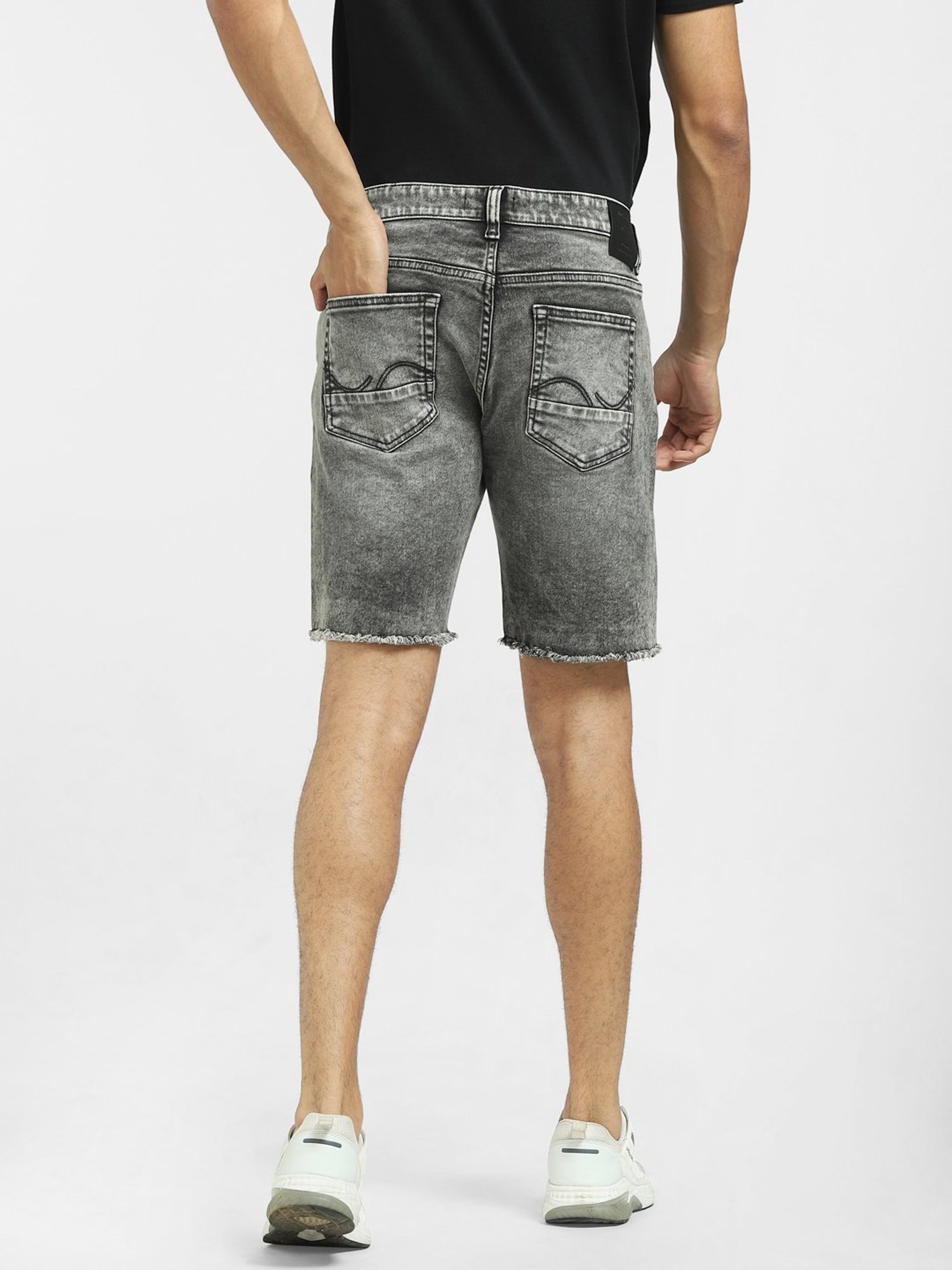 Jack & Jones Black Denim Cotton Regular Fit Denim Shorts
