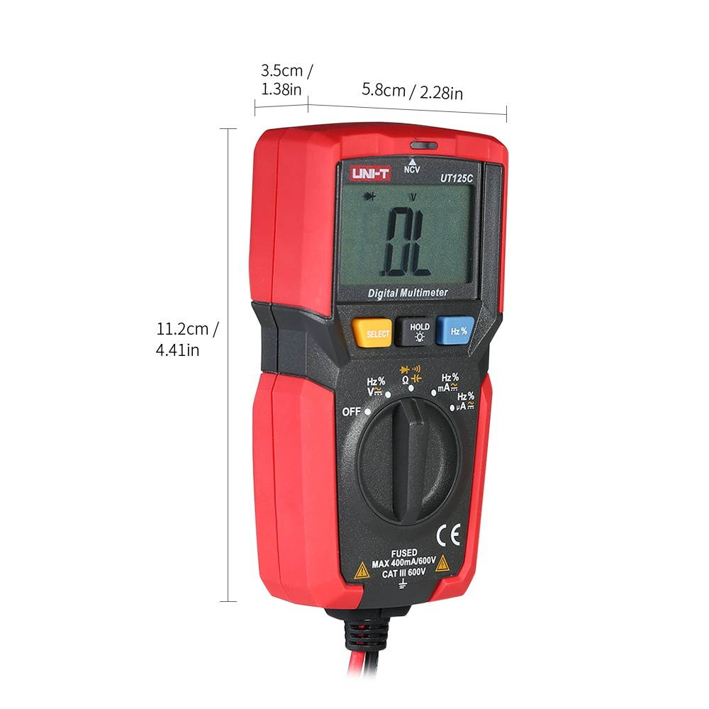UNI-T UT125C Mini LCD Digital Multimeter DC/AC Voltage Current Meter NCV Capacitance Resistance Diode Tester Voltmeter Ammeter