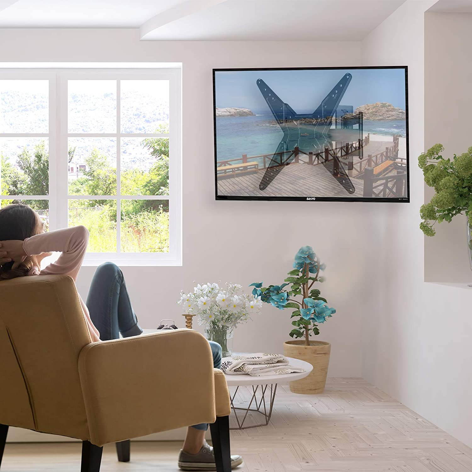 Full Motion TV Wall Mount for 23-55 Inch LED LCD Flat Curved TVs with Swivel Articulating Extends Tilt Arm fit Max VESA 400x400mm up to 88lbs