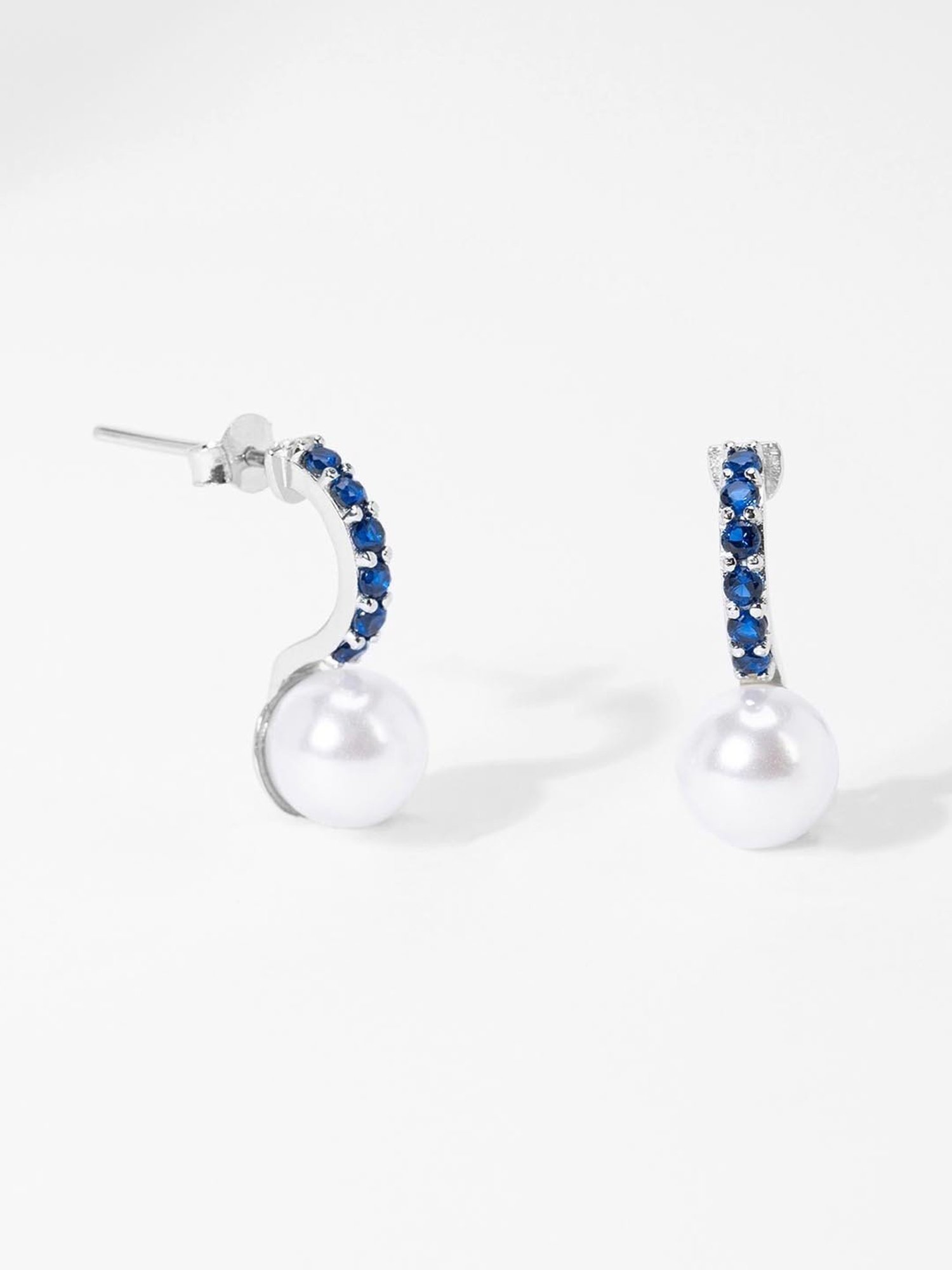 March by FableStreet Sterling Silver Blue Zircon Pearl Hoop Earrings for Women